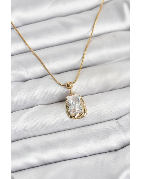 MuI MuI 316L Çelik Zincir Gold Renk Zirkon Taşlı Kadın Kolye