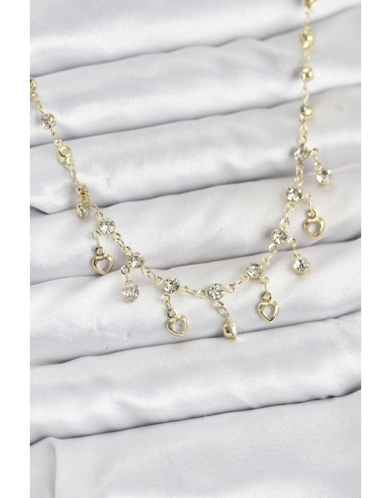 MuI MuI 316L Çelik Zincir Gold Renk Zirkon Taşlı Kadın Kolye