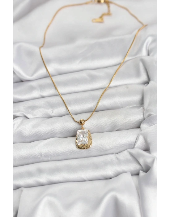 MuI MuI 316L Çelik Zincir Gold Renk Zirkon Taşlı Kadın Kolye