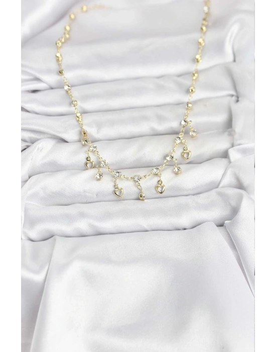 MuI MuI 316L Çelik Zincir Gold Renk Zirkon Taşlı Kadın Kolye