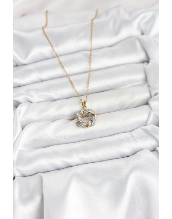 MuI MuI 316L Çelik Zincir Gold Renk Zirkon Taşlı Sarmal Model Kadın Kolye
