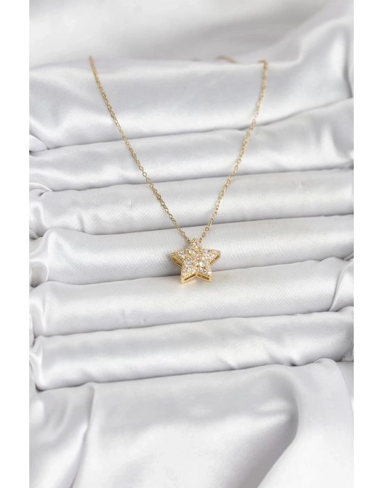 MuI MuI 316L Çelik Zincir Gold Renk Zirkon Taşlı Yıldız Model Kadın Kolye