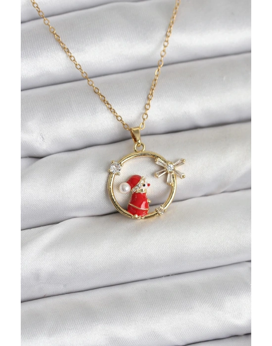 MuI MuI 316L Çelik Zincir Gold Zirkon Taşlı Yılbaşı Tema Kadın Kolye