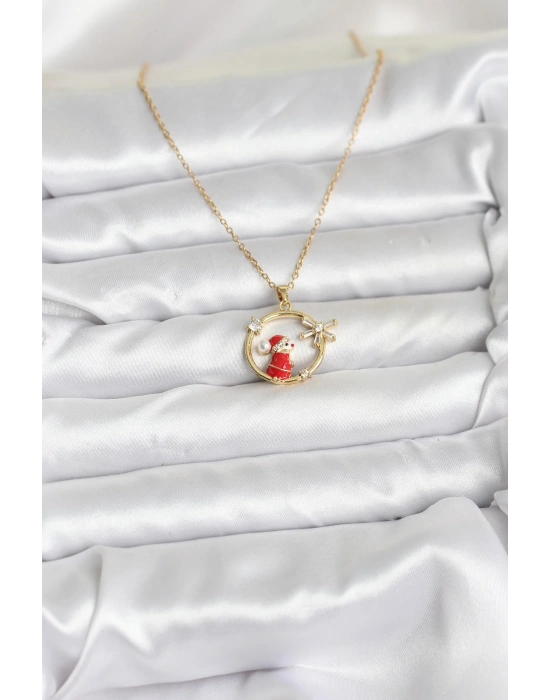 MuI MuI 316L Çelik Zincir Gold Zirkon Taşlı Yılbaşı Tema Kadın Kolye