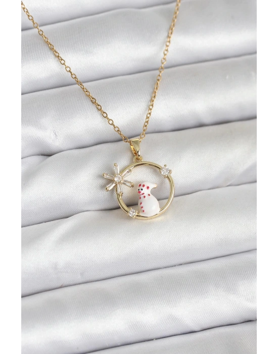 MuI MuI 316L Çelik Zincir Gold Zirkon Taşlı Yılbaşı Temalı Kadın Kolye