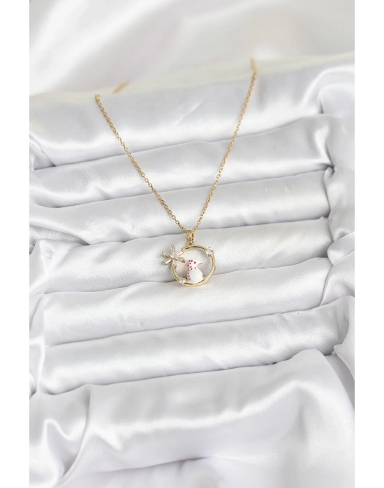 MuI MuI 316L Çelik Zincir Gold Zirkon Taşlı Yılbaşı Temalı Kadın Kolye