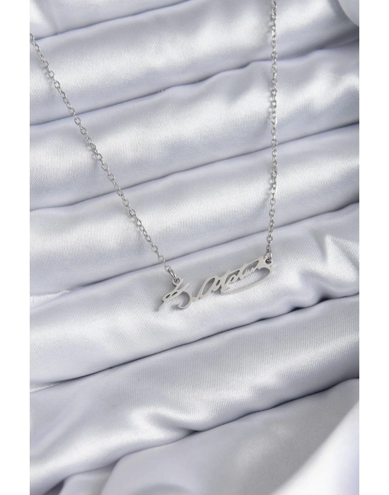 MuI MuI 316L Çelik Zincir Gümüş Renk Atatürk İmza Figür Kadın Kolye