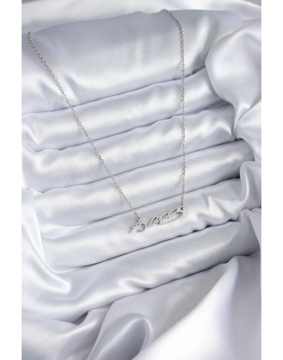 MuI MuI 316L Çelik Zincir Gümüş Renk Atatürk İmza Figür Kadın Kolye