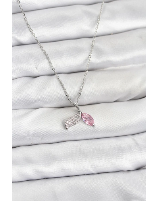 MuI MuI 316L Çelik Zincir Gümüş Renk Balık Kuyruğu Model Zirkon Taşlı Kadın Kolye