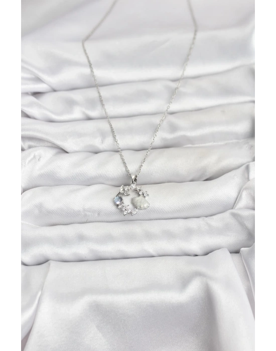 MuI MuI 316L Çelik Zincir Gümüş Renk Deniz Tema Model Zirkon Taşlı Kadın Kolye