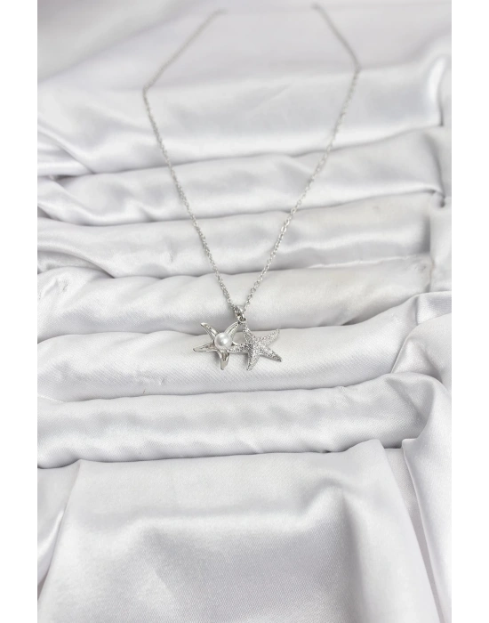 MuI MuI 316L Çelik Zincir Gümüş Renk Deniz Yıldızı Model Zirkon Taşlı Kadın Kolye