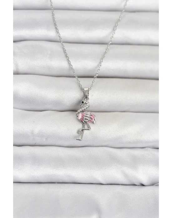 MuI MuI 316L Çelik Zincir Gümüş Renk Flamingo Model Kadın Kolye