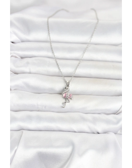 MuI MuI 316L Çelik Zincir Gümüş Renk Flamingo Model Kadın Kolye