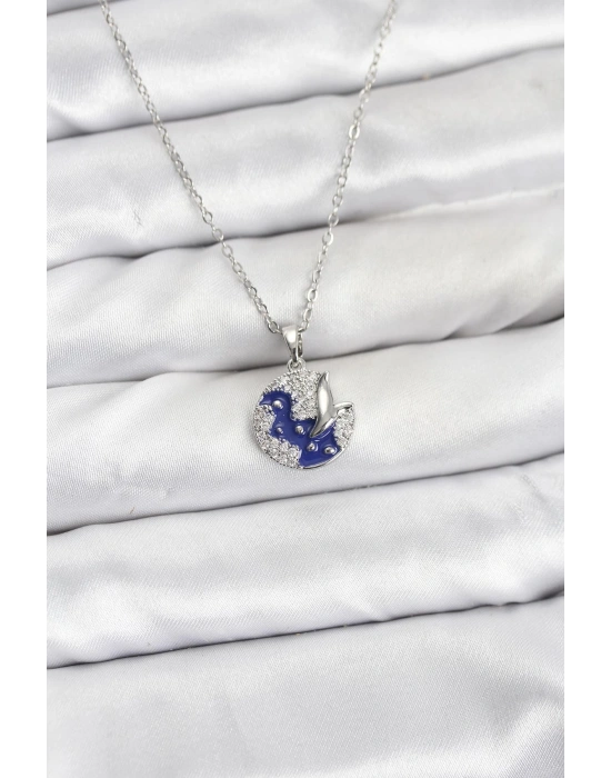 MuI MuI 316L Çelik Zincir Gümüş Renk Gece Model Zirkon Taşlı Kadın Kolye