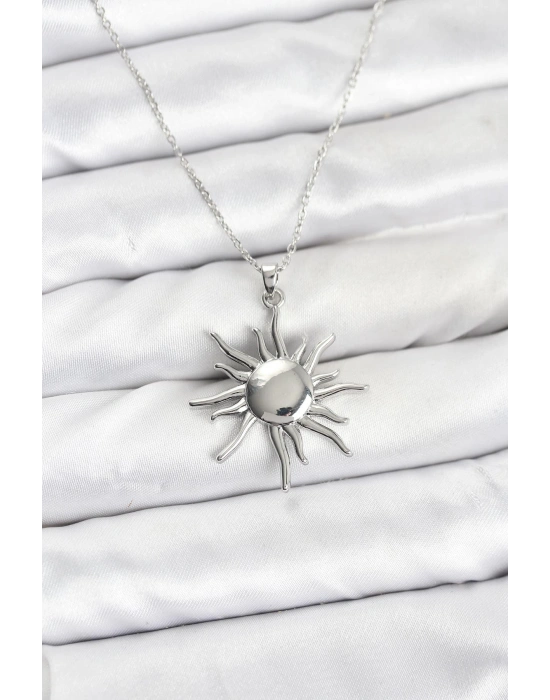 MuI MuI 316L Çelik Zincir Gümüş Renk Güneş Model Kadın Kolye