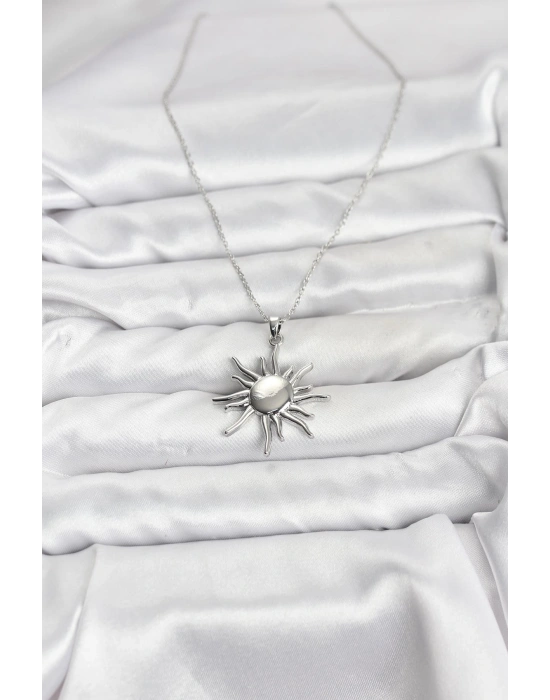 MuI MuI 316L Çelik Zincir Gümüş Renk Güneş Model Kadın Kolye