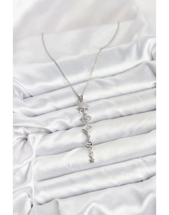 MuI MuI 316L Çelik Zincir Gümüş Renk Güneş ve Enerji Model Kadın Y Kolye