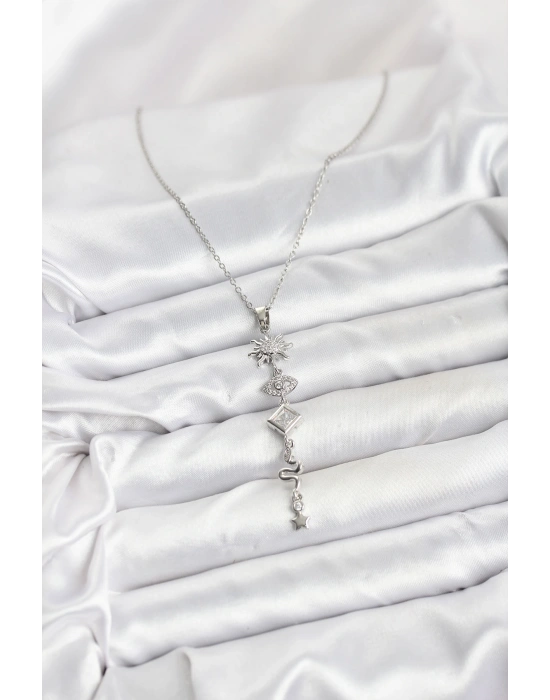 MuI MuI 316L Çelik Zincir Gümüş Renk Güneş ve Enerji Model Kadın Y Kolye