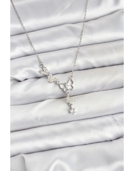 MuI MuI 316L Çelik Zincir Gümüş Renk Kelebek Model Kadın Kolye