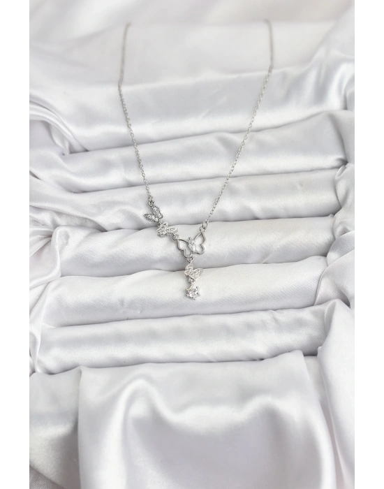 MuI MuI 316L Çelik Zincir Gümüş Renk Kelebek Model Kadın Kolye