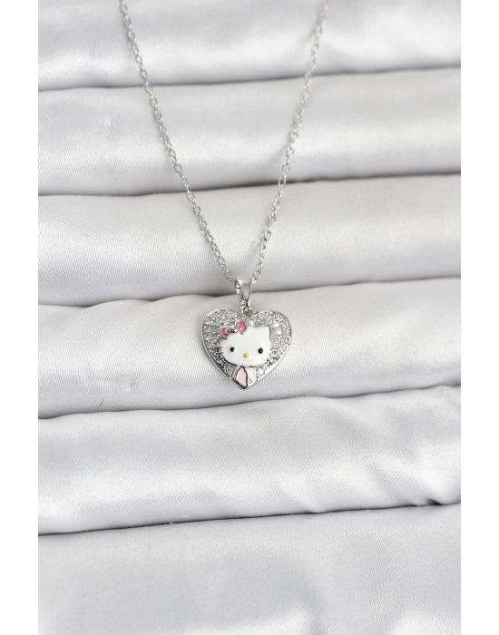 MuI MuI 316L Çelik Zincir Gümüş Renk Kitty Model Kolye