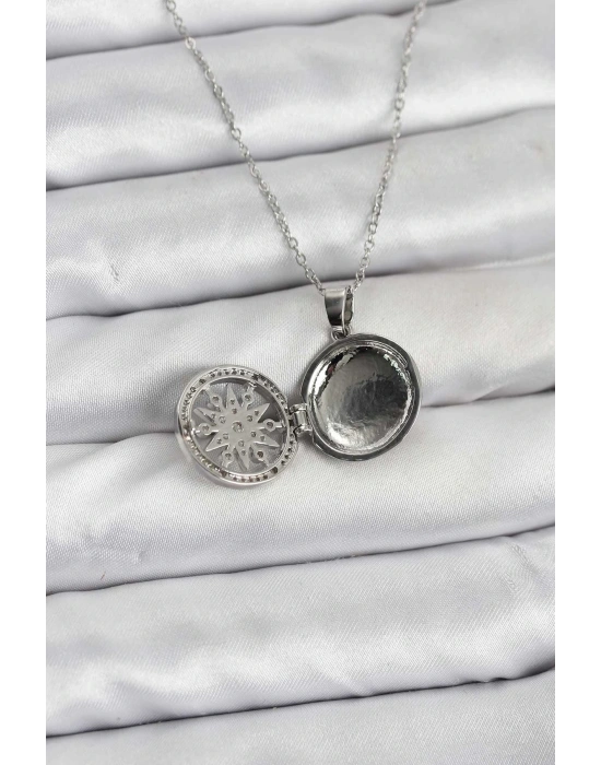 MuI MuI 316L Çelik Zincir Gümüş Renk Kutup Yıldızı Kapaklı Model Kadın Kolye