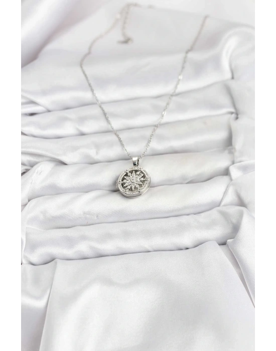 MuI MuI 316L Çelik Zincir Gümüş Renk Kutup Yıldızı Kapaklı Model Kadın Kolye