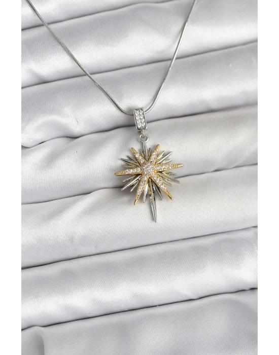 MuI MuI 316L Çelik Zincir Gümüş Renk Kutup Yıldızı Model Kadın Kolye