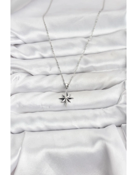 MuI MuI 316L Çelik Zincir Gümüş Renk Kutup Yıldızı Model Kadın Kolye
