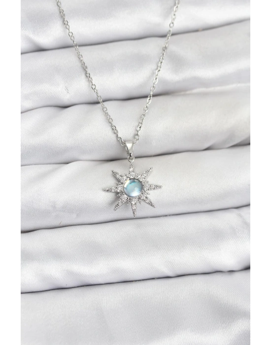 MuI MuI 316L Çelik Zincir Gümüş Renk Kutup Yıldızı Model Zirkon Taşlı Kadın Kolye