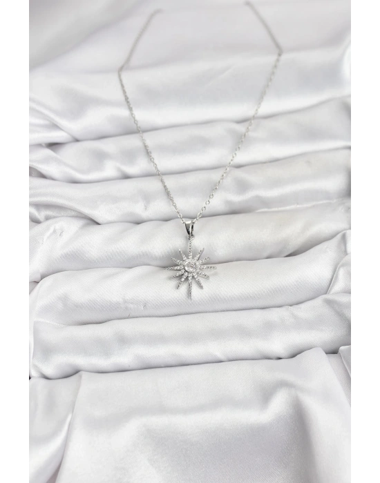 MuI MuI 316L Çelik Zincir Gümüş Renk Kutup Yıldızı Model Zirkon Taşlı Kadın Kolye