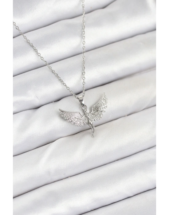 MuI MuI 316L Çelik Zincir Gümüş Renk Melek Model Kadın Kolye