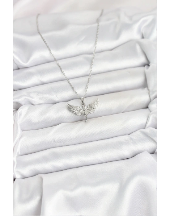 MuI MuI 316L Çelik Zincir Gümüş Renk Melek Model Kadın Kolye