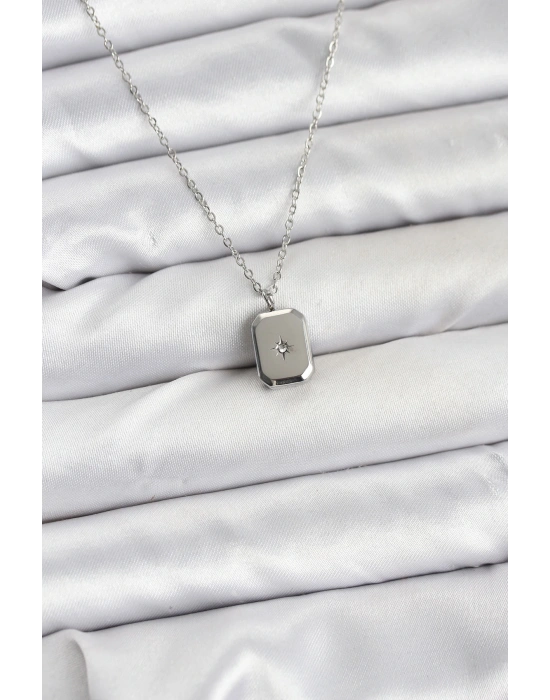 MuI MuI 316L Çelik Zincir Gümüş Renk Minimal Kutup Yıldızı Model Kadın Kolye