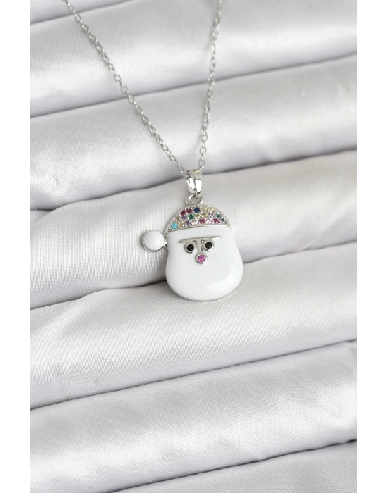 MuI MuI 316L Çelik Zincir Gümüş Renk Şapkalı Kardan Adam Kafası Model Yılbaşı Temalı Kadın Kolye