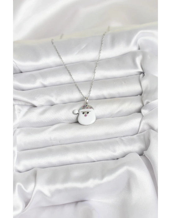 MuI MuI 316L Çelik Zincir Gümüş Renk Şapkalı Kardan Adam Kafası Model Yılbaşı Temalı Kadın Kolye