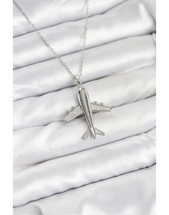 MuI MuI 316L Çelik Zincir Gümüş Renk Uçak Model Kadın Kolye