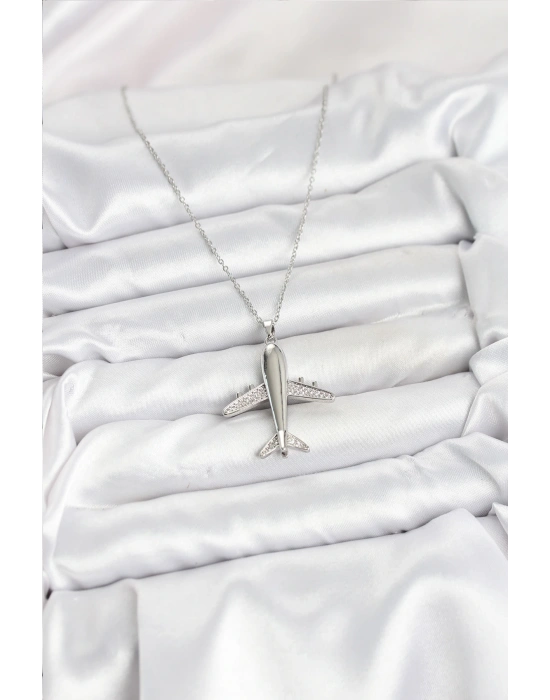 MuI MuI 316L Çelik Zincir Gümüş Renk Uçak Model Kadın Kolye