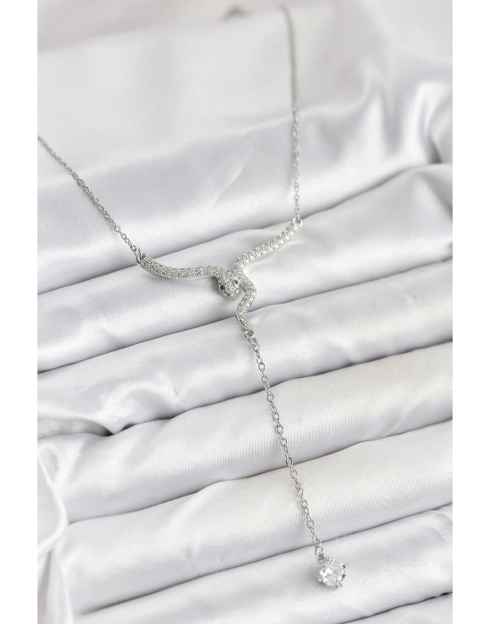 MuI MuI 316L Çelik Zincir Gümüş Renk Yılan Model Y Kolye