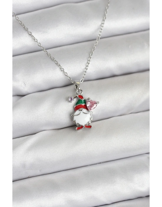 MuI MuI 316L Çelik Zincir Gümüş Renk Yılbaşı Teması Kadın Kolye