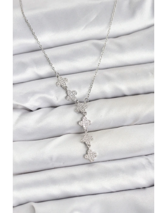 MuI MuI 316L Çelik Zincir Gümüş Renk Yonca Model Kadın Kolye