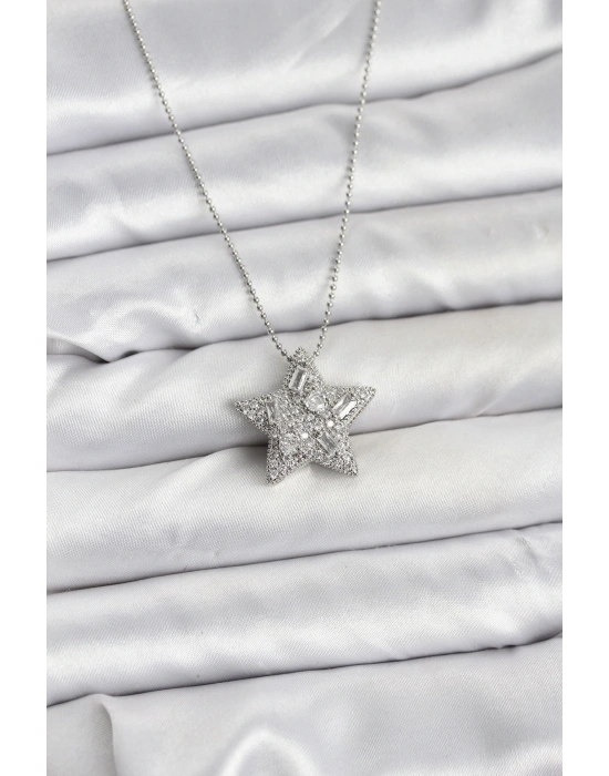 MuI MuI 316L Çelik Zincir Gümüş Renk Zincirli Gümüş Yıldız Model Kadın Kolye