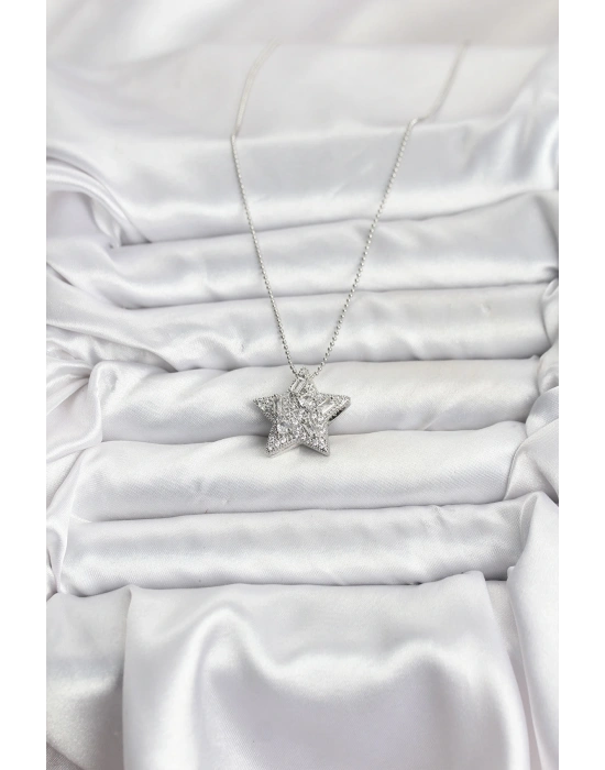MuI MuI 316L Çelik Zincir Gümüş Renk Zincirli Gümüş Yıldız Model Kadın Kolye