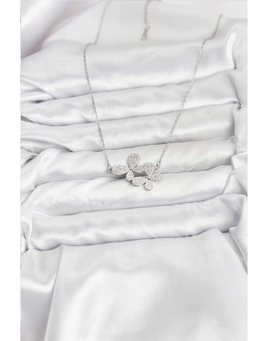 MuI MuI 316L Çelik Zincir Gümüş Renk Zirkon Taşlı Kelebek Model Kadın Kolye