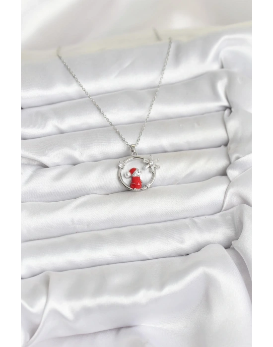 MuI MuI 316L Çelik Zincir Gümüş Zirkon Taşlı Yılbaşı Tema Kadın Kolye