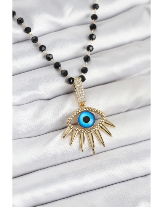 MuI MuI 316L Çelik Zincir Kristal Boncuklu Göz Model Kadın Kolye