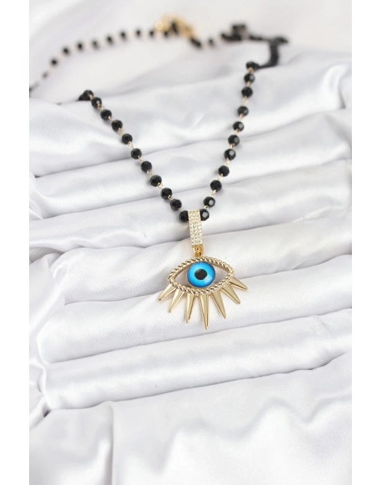 MuI MuI 316L Çelik Zincir Kristal Boncuklu Göz Model Kadın Kolye