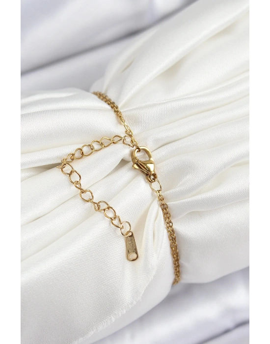 MuI MuI 316L Çelik Zincir Turkuaz Mineli Sanatsal Portre İnci Detaylı Papatya Model Gold Renk Kadın Bileklik