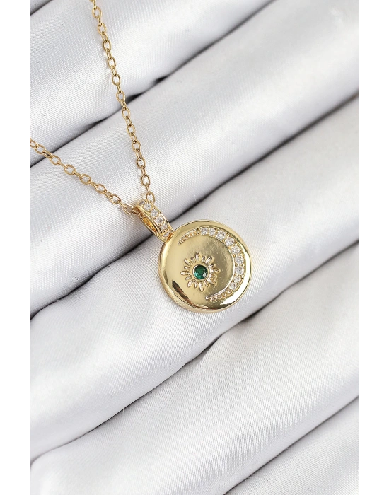 MuI MuI 316L Çelik Zirkon Taşlı Ay Ve Güneş Model Gold Renk Kadın Kolye