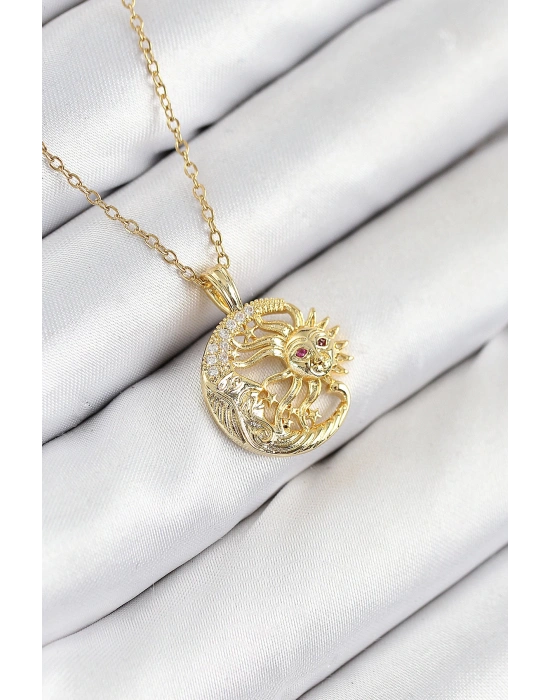 MuI MuI 316L Çelik Zirkon Taşlı Ay Ve Güneş Model Gold Renk Kadın Kolye